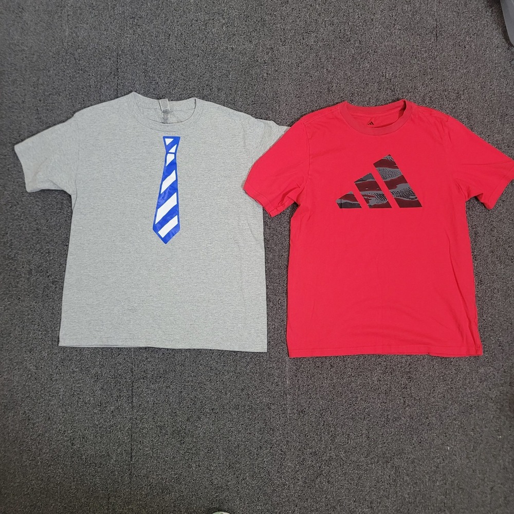 Adidas & Gildan Youth Large 14/16 Graphic T-Shirt Bundle Boys Red Gray 2pk